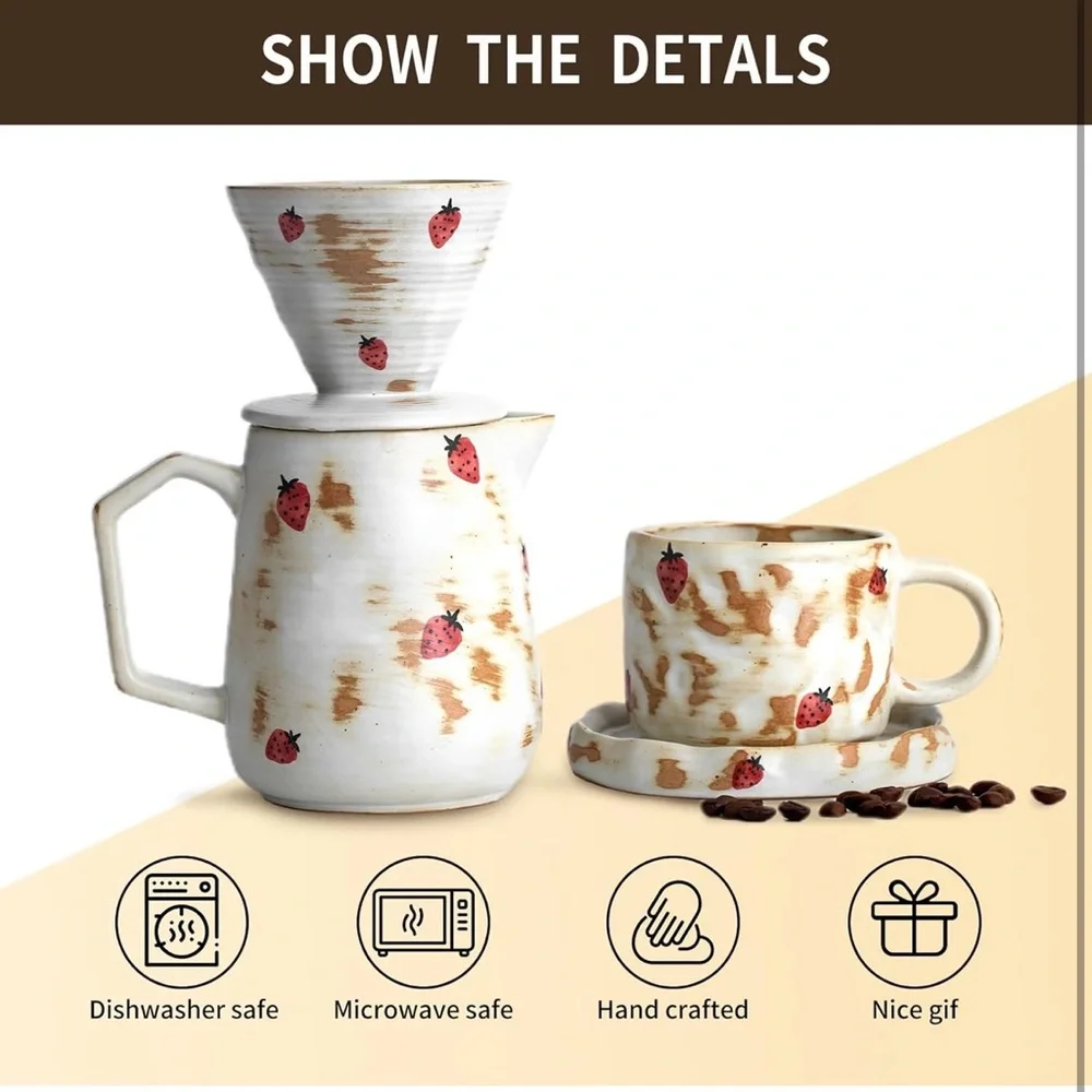 Strawberry Patterned Ceramic Coffee Set